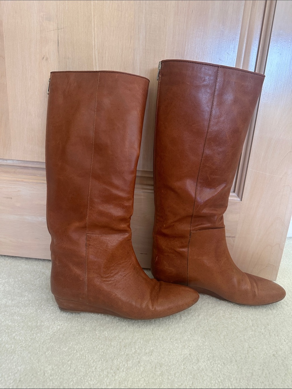 Loeffler Randall Tall Leather Riding Boots - Cognac Brown